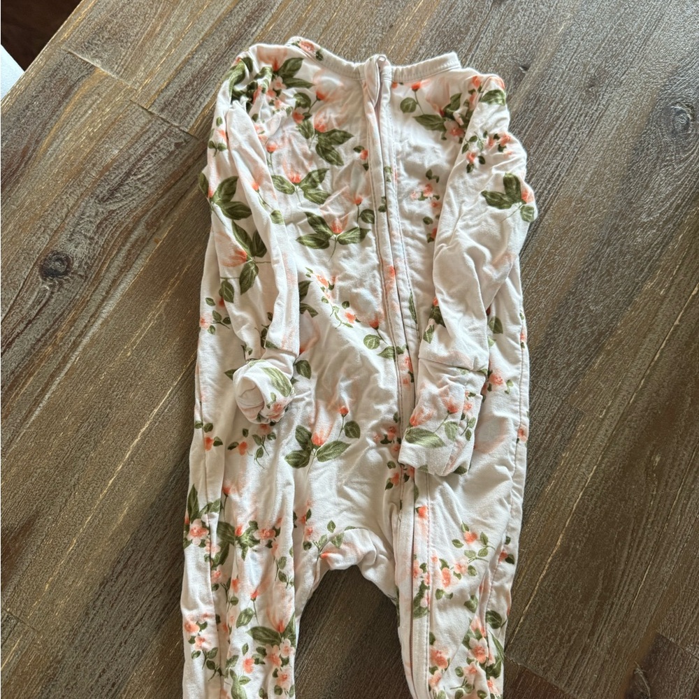 Angel Dear Magnolia Floral Zip-Front Baby One-Piece - Pink & Green